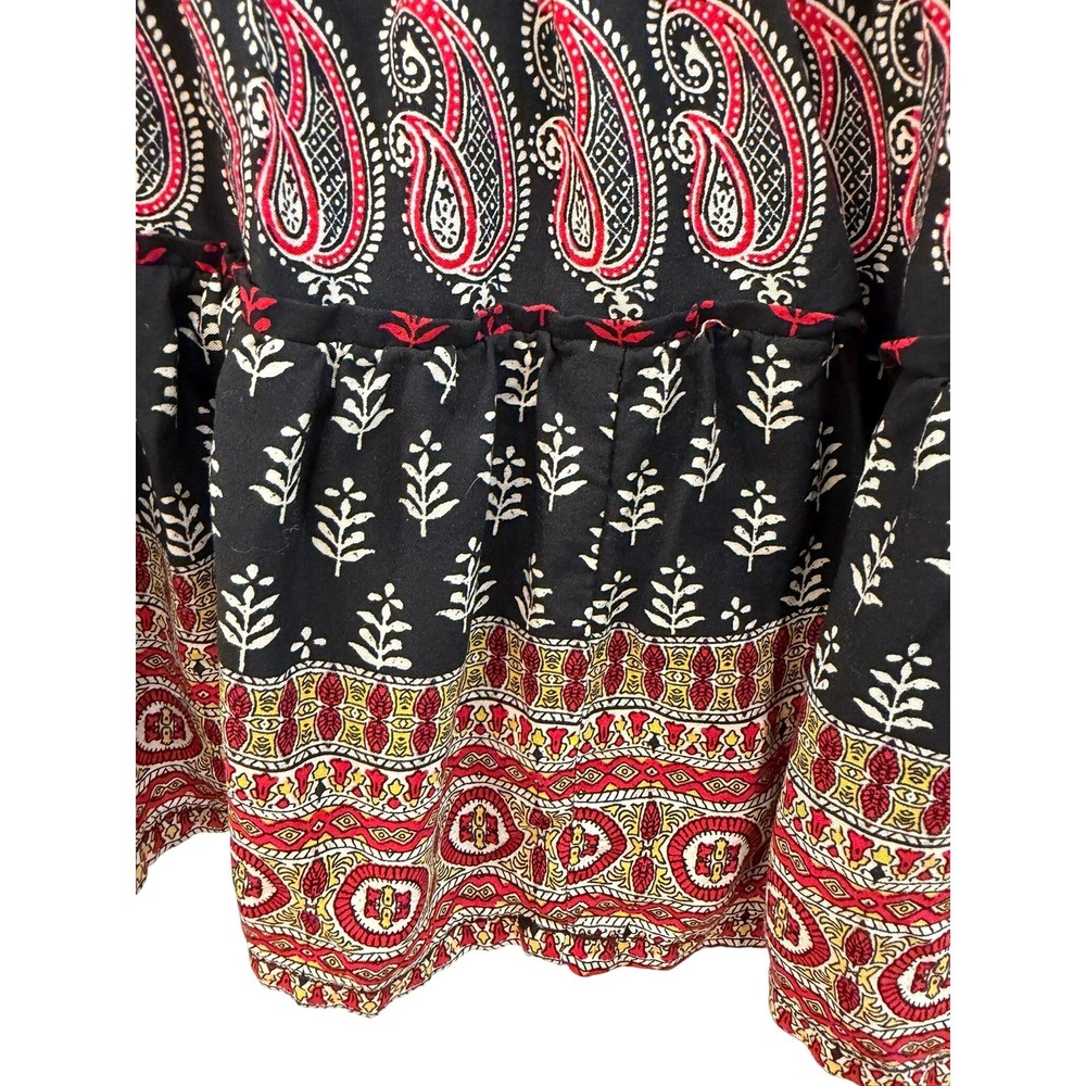 Beachlunchlounge Mari Black Red Paisley Floral Tiered Peasant Blouse Top Small - Picture 4 of 8